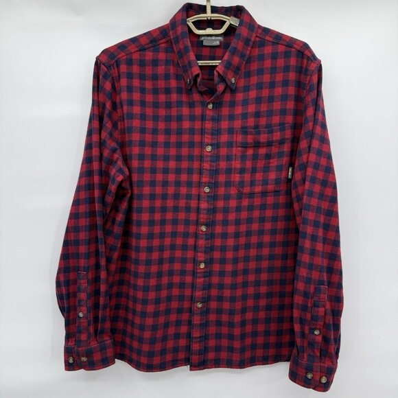 Eddie Bauer XL Buffalo Plaid Flannel Shirt Red Blue 100% Cotton Button Down - Picture 1 of 8